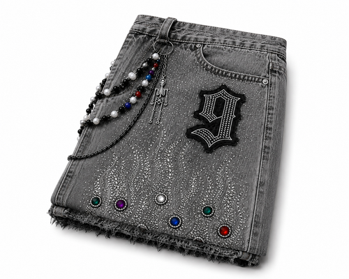 The Nine9 Inferno Rhinestone Oversized Denim Shorts (Ash Gray)
