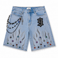 The Nine9 Inferno Rhinestone Oversized Denim Shorts (Ice Blue)