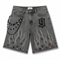 The Nine9 Inferno Rhinestone Oversized Denim Shorts (Ash Gray)