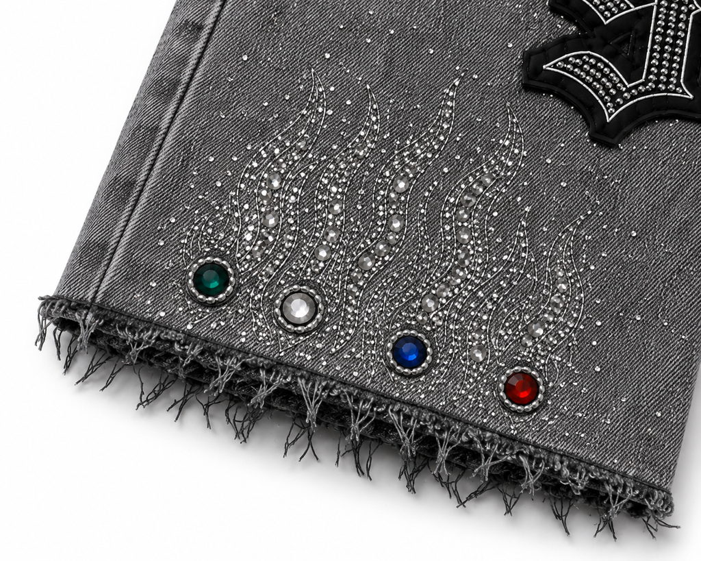 The Nine9 Inferno Rhinestone Oversized Denim Shorts (Ash Gray)
