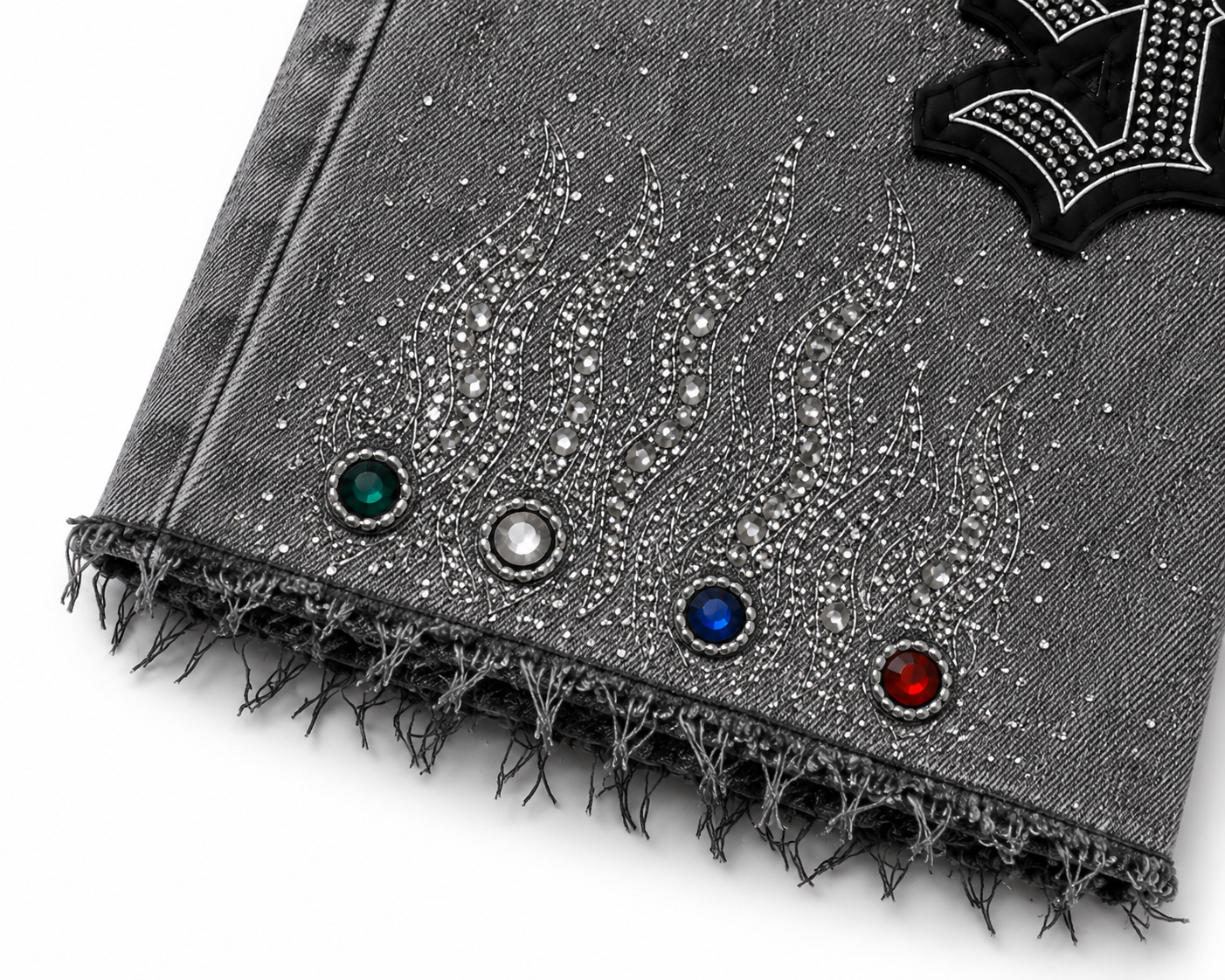 The Nine9 Inferno Rhinestone Oversized Denim Shorts (Ash Gray)