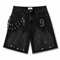 The Nine9 Inferno Rhinestone Oversized Denim Shorts (Obsidian Black)
