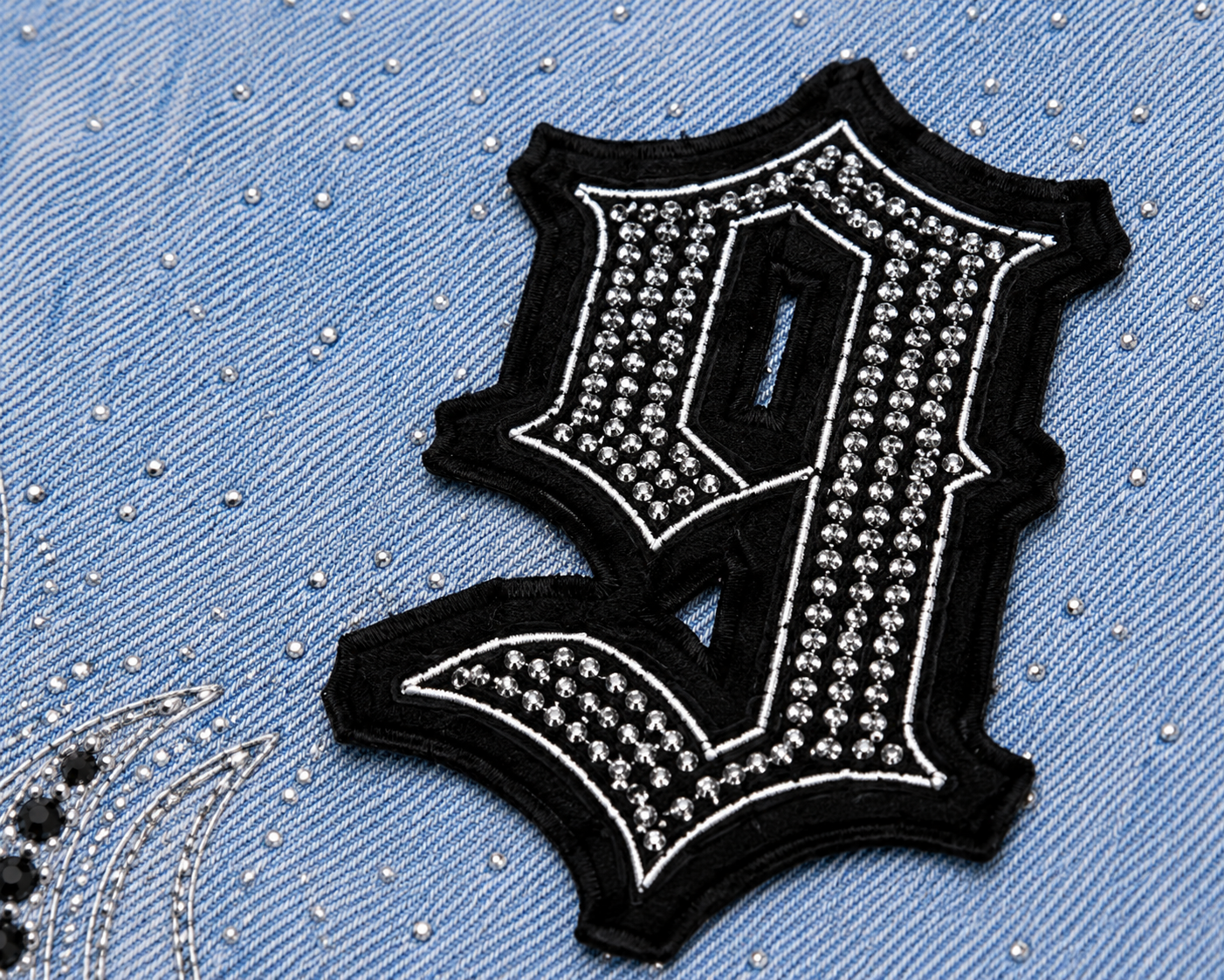 The Nine9 Inferno Rhinestone Oversized Denim Shorts (Ice Blue)