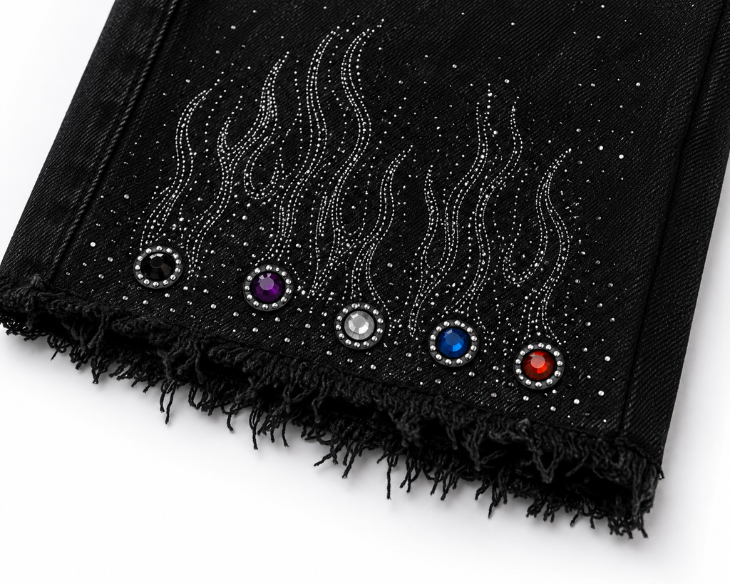 The Nine9 Inferno Rhinestone Oversized Denim Shorts (Obsidian Black)