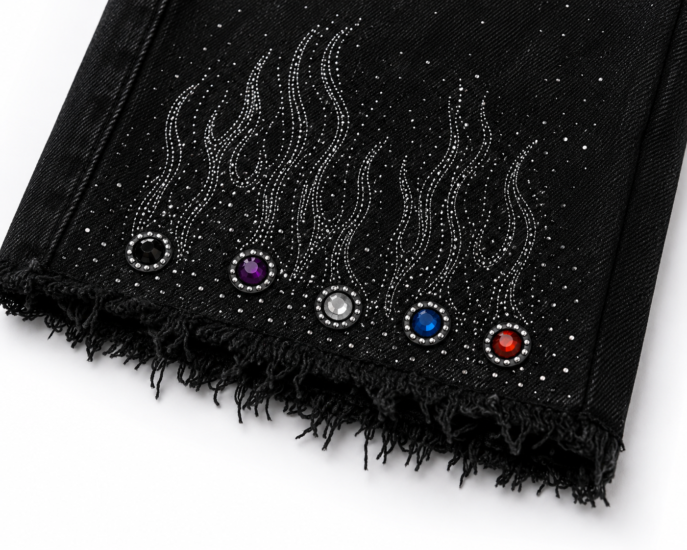 The Nine9 Inferno Rhinestone Oversized Denim Shorts (Obsidian Black)