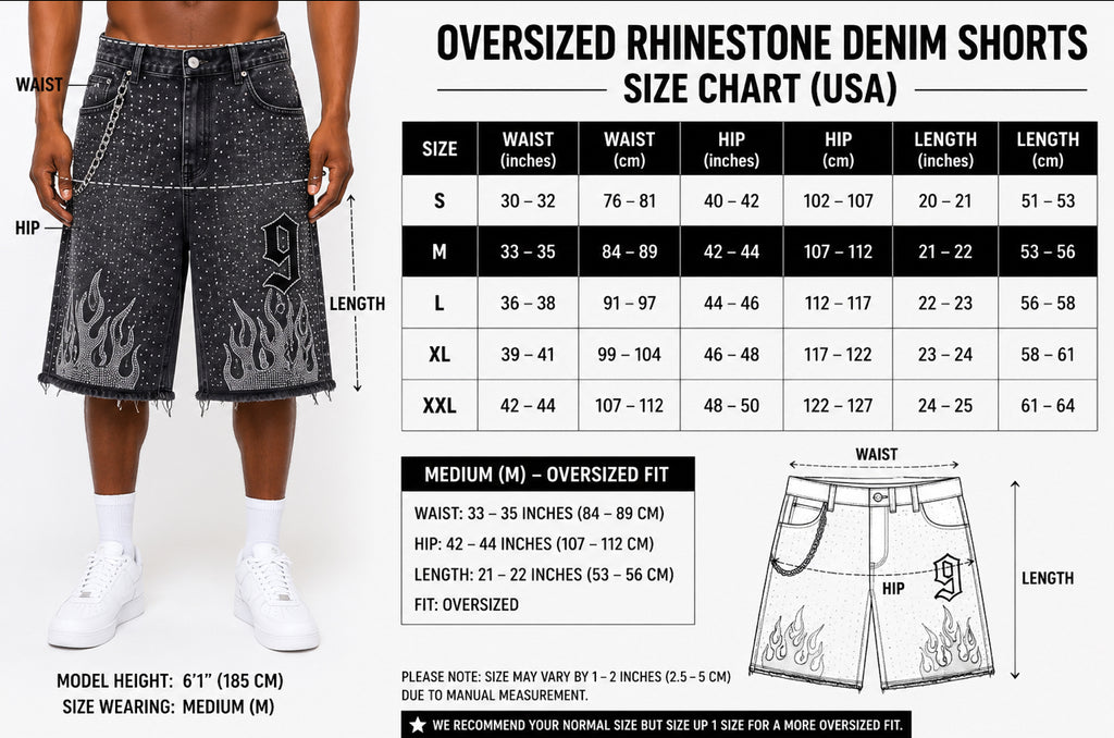 The Nine9 Inferno Rhinestone Oversized Denim Shorts (Ash Gray)